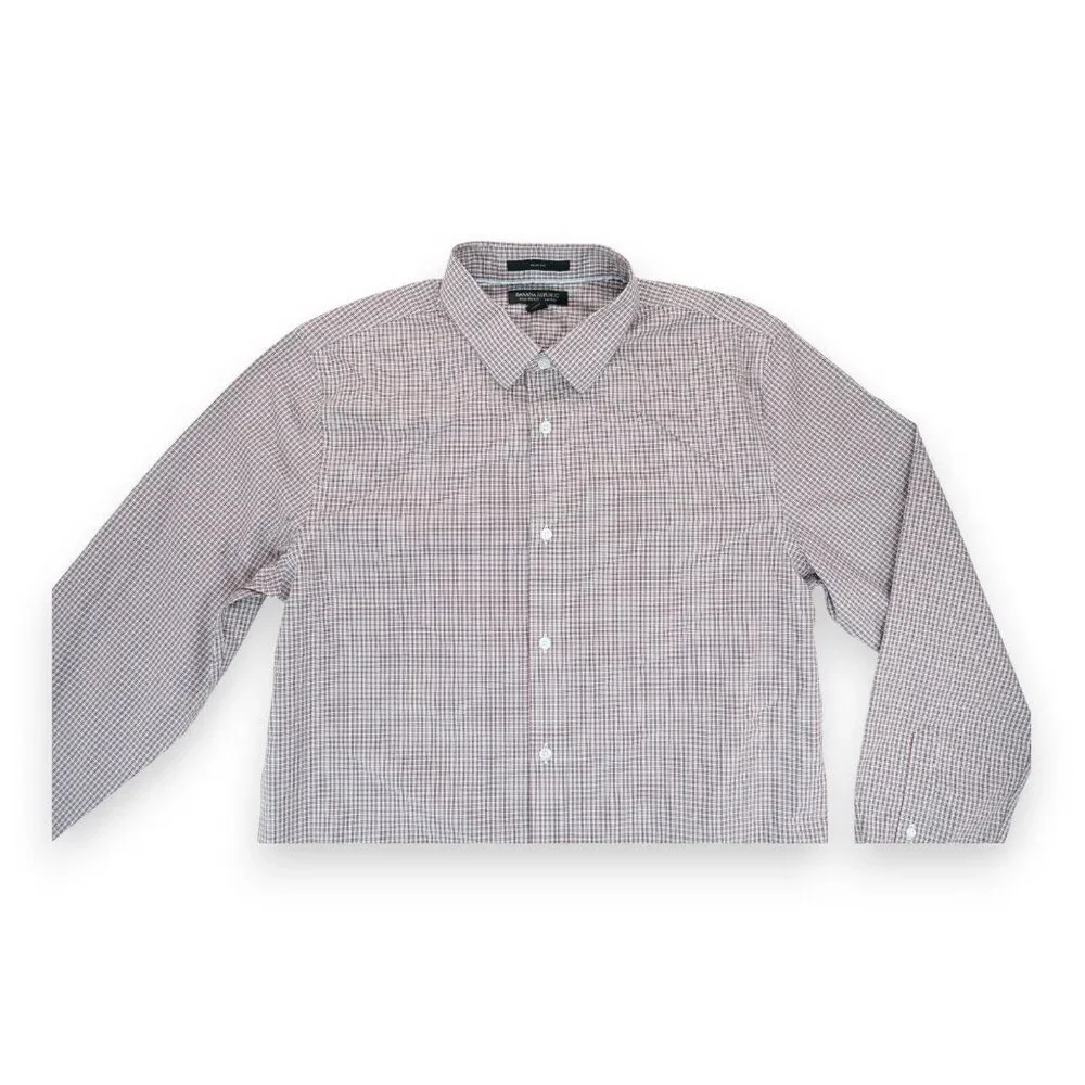 Banana Republic Mens‎ Large Red Plaid Non Iron Slim Fit Long Sleeve Shirt